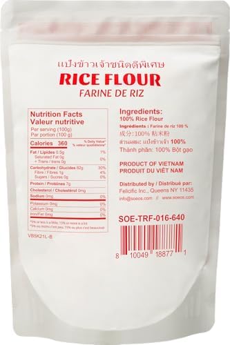 Soeos Rice Flour 16 Ounce (Basic), 1 Pound (Pack of 1) , Rice Flour for Baking or Cooking with Resealable Bag, All Natural for Sourdough Bread, Vegan, Gluten-Free