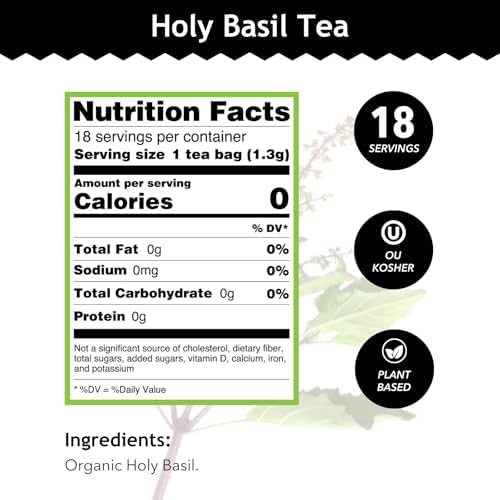 Buddha Teas - Holy Basil - Organic Herbal Tea - For Cognitive Balance & Overall Health - Ayurvedic Tulsi - With Antioxidants - Caffeine Free - 100% Kosher & Non-GMO - 18 Tea Bags (Pack of 1)
