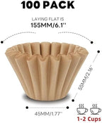 Disposable Small Coffee Filters,100PCS Unbleached Basket Coffee Paper Filter for Ninja Pods & Grounds Specialty Single-Serve Coffee Maker PB051 PB041, Kalita Wave Dripper 155, 1-2 Cup
