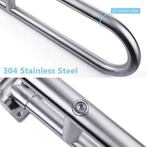 23.6 INCH Toilet Grab Bars for Bathroom Stainless Steel Flip Up Handicap Safety Grab Bar Rails for Elderly Seniors Bathtubs Showers Foldable Handle Grips Support for Walls Drop Down Screw-in Grab Bar