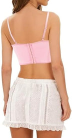 Testudineus Women's Floral Embroidered Crop Top Spaghetti Strap Sleeveless Sexy Sheer Mesh Corset Top Rave Party Top Tee