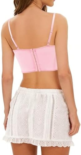 Testudineus Women's Floral Embroidered Crop Top Spaghetti Strap Sleeveless Sexy Sheer Mesh Corset Top Rave Party Top Tee