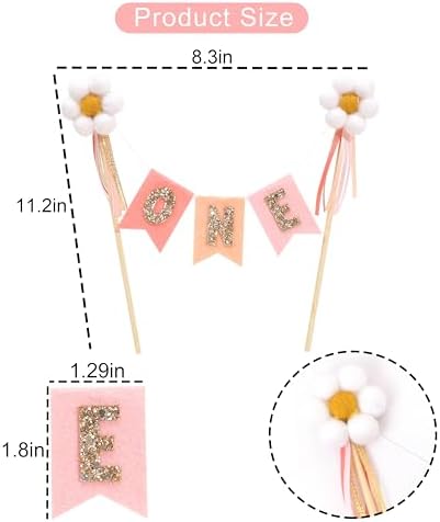 Daisy One Bunting Cake Topper - Flower Girls 1st Birthday Decorations,Felt Daisy First Birthday Cake Topper,Gold Glitter One Banner Cake Decorations,Bohemian Groovy Daisy Party Photo Props