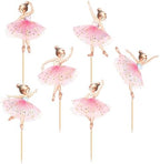 24PCS Ballerina Cupcake Topper Kit, Ballet Tutu Dancer with Slipper Picks for Little Girls Birthday, Baby Shower, Wedding Party Decorations（Pink）