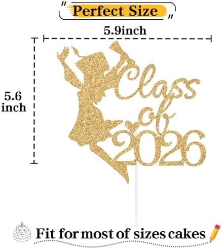 Gold Glitter Class of 2026 Cake Topper, Congrats Grad 2026/You Did It/So Proud of You, 2026 Graduation Party Decorations Supplies (2026, Gold)