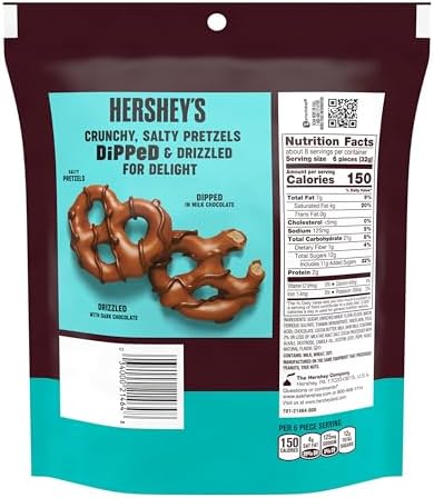 HERSHEY'S Milk and Dark Chocolate Covered Dipped Pretzels Bags, 8.5 oz (6 Count)