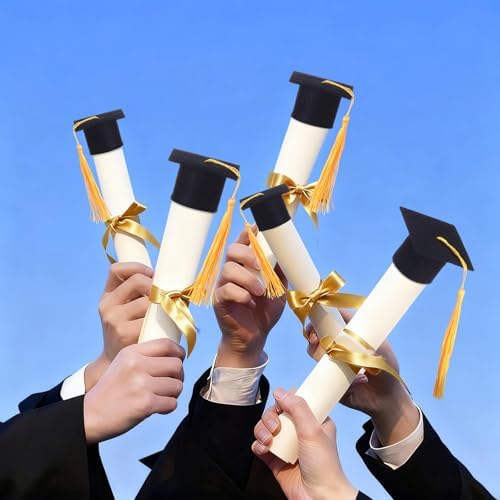 Frienda 50 Pcs Black Mini Felt Graduation Caps Bulk with Tassel Wine Bottle Lollipop Toppers Grad Cake Pops Cover Toppers Mini Grad Hat for 2026 Graduation Party Decorations Lollipop Favors Supplies