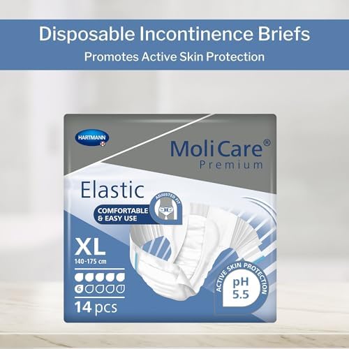 MoliCare Premium Incontinence Brief, 6D - Moderate Absorbency Adult Diaper with Refastenable Tabs - Unisex, Size XL, 14 Count, 4 Packs, 56 Total