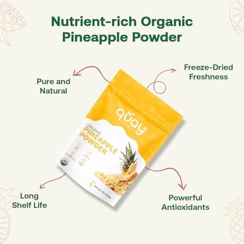 Quay Naturals Organic Pineapple Powder, 8oz, USDA Organic, Freeze-Dried Pineapple Fruit Powder, No Additives, Gluten-Free