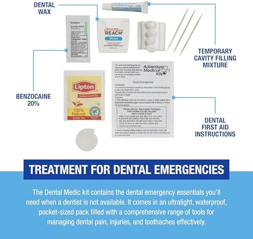 Adventure Medical Kits Dental Medic Kit - Travel Dental Kit for Emergency Tooth Care - Includes Orasol Gel, Tural Tea, Temporary Cavity Filling & More