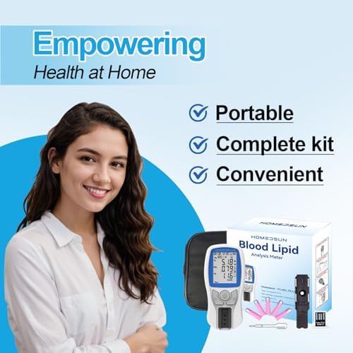 HSLPM-102 Portable Cholesterol Testing Kit Home Use 4 in 1 TC HDL LDL Triglyceride Blood Lipid Analysis Meter Device Quick Results Easy to Use with 10Pcs Strips Lancets Droppers