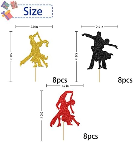 Latin Dance Cupcake Toppers - Dancing Girl Boy Birthday Party Cupcake Supplies - Girl Kid Women Men Birthday - Wedding Party Dessert Decorations - 24 PCS Glitter