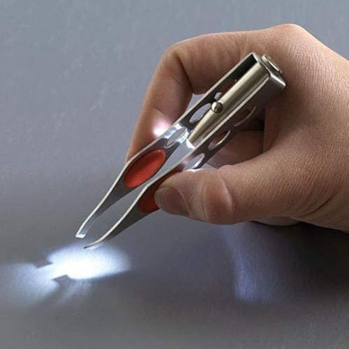 Light Tweezers, Stainless Steel Tweezers with LED Light, Makeup Eyelash Eyebrow Hair Removal Tweezers Illuminating Lighted Tweezers for Precision Hair Removal