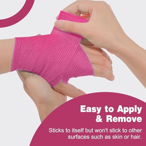 AZEN 16 Pack Self Adhesive Bandage Wrap Pink, 2" X 5 Yards Elastic Cohesive Bandage Wrap, Athletic Tape, Vet Wrap, Ankle Tape, Tattoo Grip Tape Wrap (Pink)