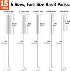 AZEN 15 Pack Straw Cleaner Brush Set, 12 inch Extra Long, 5 Different Diameters Reusable Cleaning Brush for Sippy Cup, Water Bottle and Tubes