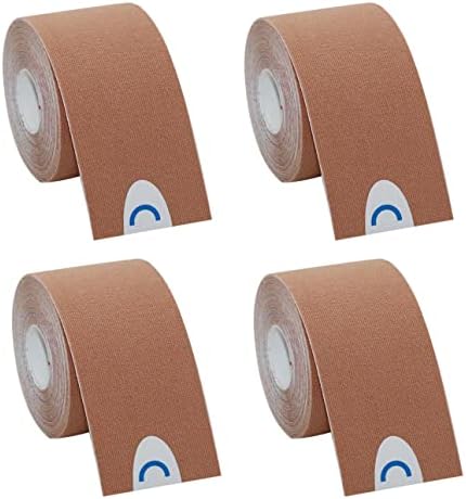 OBTANIM 4 Rolls Waterproof Breathable Kinesiology Tape, Athletic Elastic Kneepad Muscle Pain Relief Knee Taping for Gym Fitness Running Tennis Swimming Football (Skin)