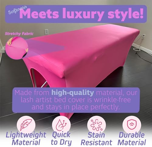 Massage Table Cover – Pink Stretch 6ft Cover for Massage Bed, Lash Bed Topper for Spa or Salon, Fitted Table Wrap, Compatible with 6ft Folding Beds, Durable and Professional Look