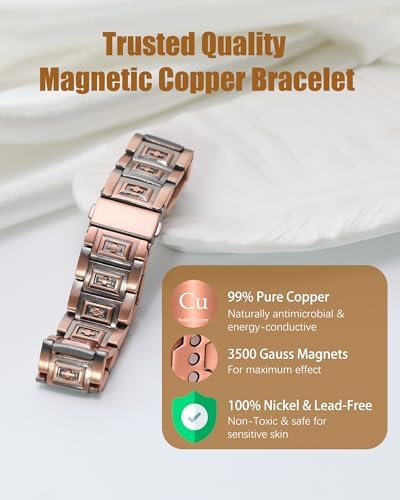 Jeracol Copper Bracelet for Men, 3X Strength Magnetic Copper Bracelets with 3500 Gauss Magnets, Adjustable Length Sizing Tool & Jewelry Box