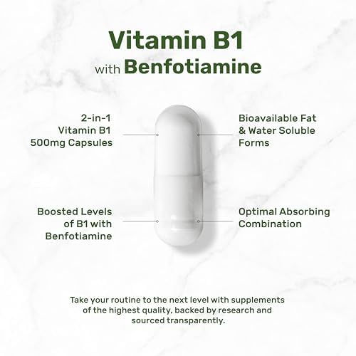 DEAL SUPPLEMENT Vitamin B1 500mg with Benfotiamine, 240 Capsules – 2 in 1 Enhanced Formula – Fat & Water Soluble Thiamine B1 Supplement – Third Party Tested, Non-GMO, No Gluten