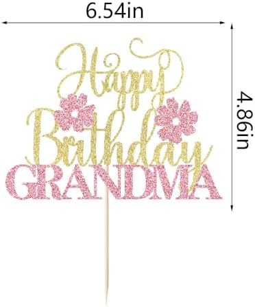 Grandma Happy Birthday Cake Topper,Gold pink Glitter Grandma/Granny Cake Decoration