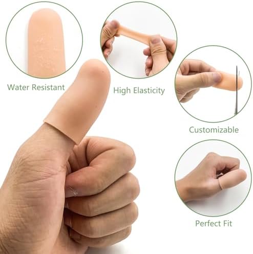 Gel Finger Cots for Thumbs, 10 Pcs Silicone Finger Caps, Rubber Finger Protector Covers for Trigger, Arthritis, Cracking, Peeling, Hangnail, Callus and Pain Relief, (Nude, Medium)