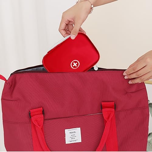 Portable Empty First Aid Bag, Mini Travel Medicine Pouch Double Zippers Handy Pills Pocket for Travel Home, Red