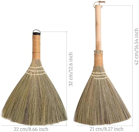 Set of 2 Brooms for Kid 12.6 inch & 16.54 inch - Vietnamese Natural Straw Soft Broom -Soft Bristle Brooms, Decorative Broom