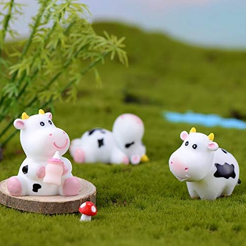 MAOMIA 6 Pcs Cow Figures for Kids, Cute Animal Toys Set Cake Toppers Cow Fairy Garden Miniature Figurines Collection Playset Moss Landscape DIY Terrarium Crafts Ornament