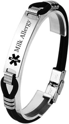Engravable Medical Alert ID Allergy Awareness Namplate Silicone Bracelet Bangle for Women Men Personalized Medic Conditions Identification Wristband Unisex Meds Jewelry SOS, 8.26 Inch