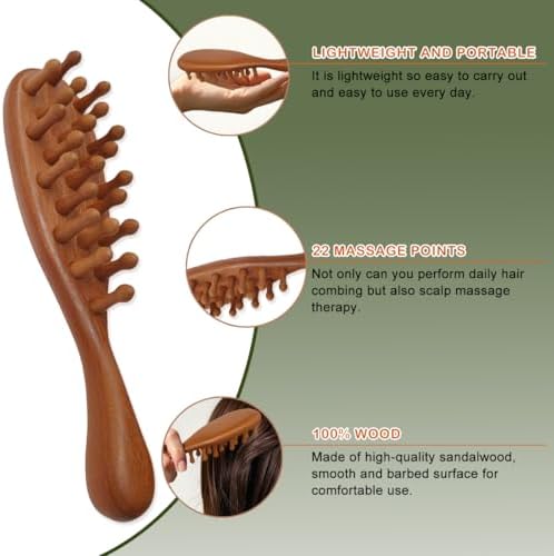 Wooden Scalp Massage Comb - Sandalwood Head Massager Tool, Gua Sha Brush for Women Men Hair Growth