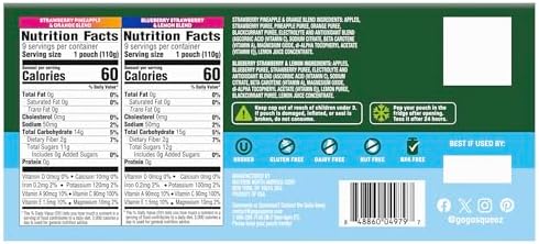 GoGo squeeZ No Sugar Added Active Fruit Blend with Electrolytes| 18-Count Variety Pack | Blueberry Strawberry Lemon & Strawberry Pineapple Orange | Made with Real Fruit and Antioxidants Vitamin A, E, & C