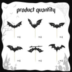 Halloween Bat Cupcake Toppers - 24 PCS Black Glitter Bats for Cake Decorations, Birthday Party Supplies