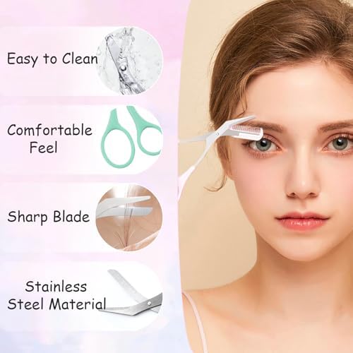 2Pcs Eyebrow Trimmer Scissors, Men Women Eyebrow Clippers, Comb Head Detachable, Safe Eyebrow Trimming Tool, Beard Trimmer, Easy to Operate for Beginners, Makeup Artist Recommended Eyebrow Scissors