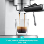 CASABREWS CM5418 Espresso Machine 20 Bar, Compact Espresso Maker with Steam Milk Frother, Stainless Steel Coffee Machine with 34oz Removable Water Tank for Cappuccino, Small Latte Machine, Silver