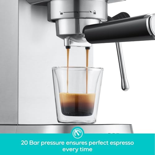 CASABREWS CM5418 Espresso Machine 20 Bar, Compact Espresso Maker with Steam Milk Frother, Stainless Steel Coffee Machine with 34oz Removable Water Tank for Cappuccino, Small Latte Machine, Silver