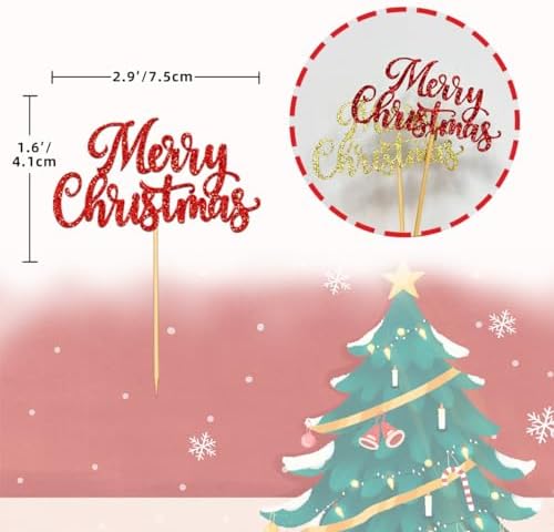 24 PCS Merry Christmas Cupcake Toppers for Christmas Decorations, Xmas Cake Picks for Party Supplies, New Year Ceremony Party Cake Decorations (Pattern C)
