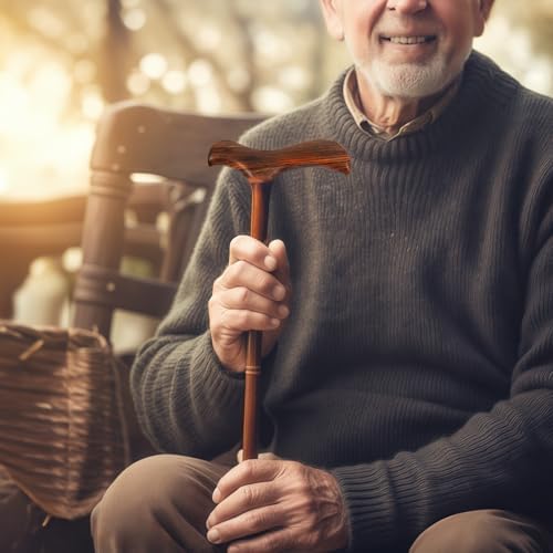 Wooden Cane Handle Grip Replacement, Walking Stick Handle Wood Canes with Comfortable and Ergonomic Wood Material, Easy Screw Installation for DIY Canes