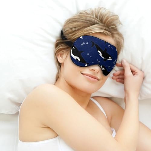 Sleep Mask,Orca Whales Blue Eye Masks with Adjustable Strap for Sleeping,Block Light Eye Sleep Shade Cover for Women Men