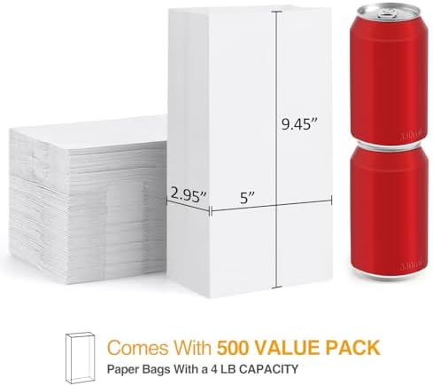 BagDream 500 Pack #4 Standard Lunch Bags, White Kraft Paper Lunch Sacks Bulk for Snacks, Sandwich, Crafts, Party Favor Unbleached Paper Bags 4 lb Capacity