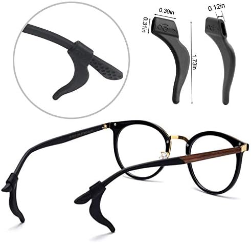 Benvo 12 Pairs Eyeglasses Retainers Silicone Glasses Temple Holders Anti-slip Protectors Comfort Eyewear Spectacle Stay Put Glasses Stoppers for Sport, Study(4 Variety Designs in Black, Clear, Brown)