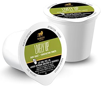 Marley Coffee Lively Up, Fairtrade Certified, Dark Roast Coffee, Keurig K-Cup Brewer Compatible Pods, 12 Count (Pack of 6)