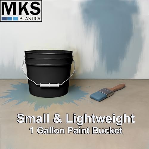 MKS Plastics 1-Gallon Bucket with Airtight Lid – Made in USA, Food Grade BPA Free Plastic, Heavy Duty Multi-Use, Metal Handle with Grip, Stackable Storage – Black, 1 Pack