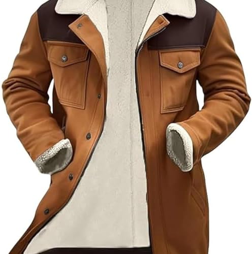 Western Jackets for Men Casual Faux Suede Loose Jacket Vintage Winter Warm Long Sleeve Plush Collar Overcoat Everyday Outfit