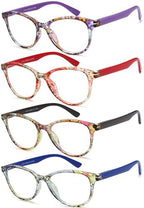 Fashion Cat Eye Reading Glasses for Women, 4-Pack Floral Pattern Readers with Spring Hinges, Lightweight Comfortable Frame, Anti Eyestrain Cheaters