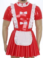 YiZYiF Mens Sissy Wet Look Lace French Maid Bodysuit Roleplay Cosplay Lingerie Costumes Leotard