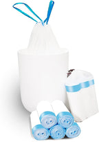 1.5 Gallon Trash Bags With Drawstring, 100 Pcs Trash Can Liners, Blue Strap Bathroom Garbage Bags Tighten Quickly Pack Garbage, Quick Cinch of the Drawstring