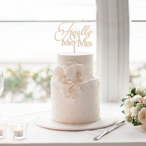 Finally Mr & Mrs Cake Topper,Wedding Anniversary Bridal Shower Party Decorations,Romantic Wedding Party Decorative Cake Toppers (Wooden)