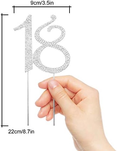 Bling Crystal Rhinestone 18 Birthday Cake Topper - Best Keepsake | 18th Party Decorations Silver