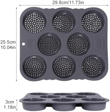 Hamburger Bun Pan,8 Cavities Silicone Hamburger Buns Mold,Non Stick Baking Pan for Making Hamburger,Bread Pans for Homemade Bread,Perforated Bakery Molds for Buns,Microwave Oven Refrigerator Safe