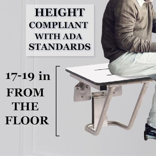 Folding Shower Chair for Elderly and Disabled | ADA Folding Shower Seat Wall Mounted Holds up to 600 lbs | Phenolic Resin Shower Chair for Inside Shower 304 Stainless Steel | 26”x21” Left Hand